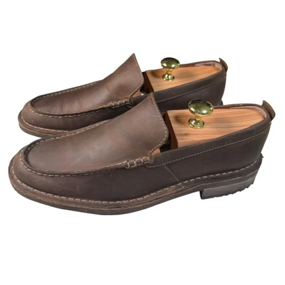 Clarks Nature Three‎ Brown Waxy Leather Moc Toe Loafers Walking Shoes Men 8M EUC
